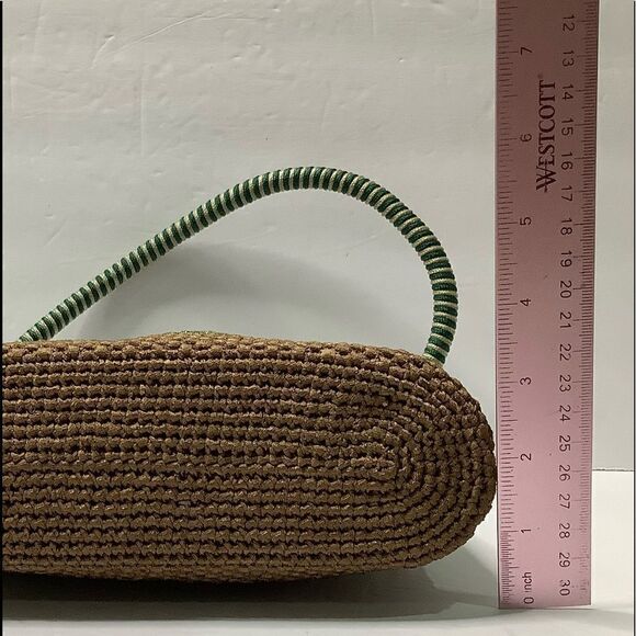 Vintage Unbranded Olive Green/Brown Knit Small Shoulder Baguette Bag - Picture 9 of 12